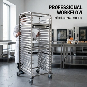Chariot à plateaux double face en acier inoxydable 201/304 avec rails multi-niveaux et roulettes pour boulangerie, restauration et cuisine - Product Image 5