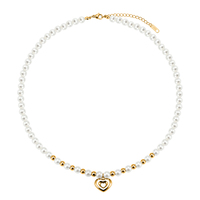 Collier en acier inoxydable plaqué or 18 carats avec pendentif cœur et perle de coquillage de 6,0 mm pour femme - Vente en gros