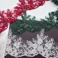 Bande de dentelle décorative en maille à paillettes et perles de 15 cm de large pour vêtements d'enfants et femmes