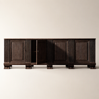 Buffet de luxe en chêne noir massif à 4 portes, avec panneaux cannelés, pour salle à manger d'hôtel ou rangement domestique