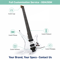 Usine OEM/ODM Corps acrylique de haute qualité Guitare électrique sans tête à 6 cordes-Modèle portable et pratique pour les débutants