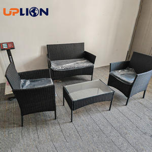 طقم أثاث خارجي من الراتان الصناعي مكون من 4 قطع من أبليون، إطار معدني، أريكة من الخيزران، طاولة وكراسي للحديقة - Product Image 4