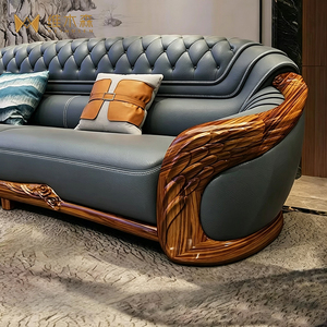 <span class=keywords><strong>Canapé</strong></span> en bois massif ébène sculpté en U, style chinois moderne et minimaliste, avec revêtement en <span class=keywords><strong>cuir</strong></span> première couche importé et rembourrage en éponge - Product Image 4