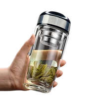 Mug isotherme portable pour hommes avec séparation thé-eau, double paroi, ouverture rapide, en verre borosilicate de haute qualité