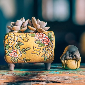 2021 arcilla pintada a mano suculenta <span class=keywords><strong>Cactus</strong></span> bonsái maceta pequeña maceta de jardín OEM - Product Image 3
