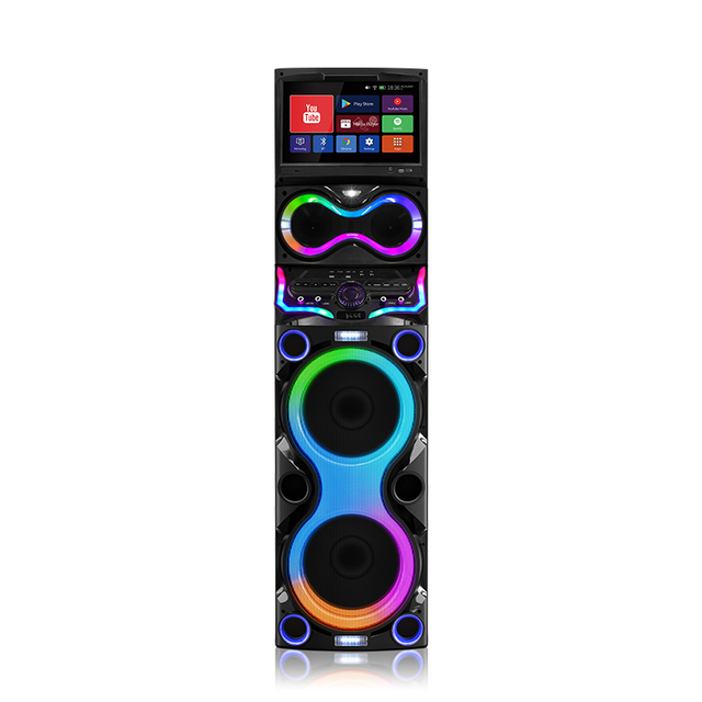 Hoxen P-21204 Inch 12 Dual Subwoofer Party Speaker with Inch 15.4 Android 11 Screen & 8 RGB LED Lighting Modes