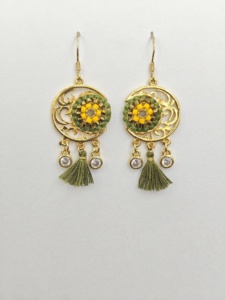 Exquises boucles d'oreilles pendantes en perles de riz Miyuki tissées à la main, plaquées or 18 carats, creuses, personnalisables - Product Image 4