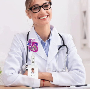 Wholesale heart-shaped sheet metal easy-pull buckle back clip retractable hospital nurse anti-loss name tag <b>ID</b> <b>holder</b> in stock - Product Image 3
