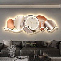 Décoration de salon Horloge moderne de luxe Lumières LED Gravure sur verre Cristal Porcelaine Sculptée Décoration murale Art Peinture lumineuse LED
