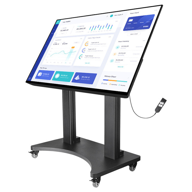 Electric Remote Control All-In-One 75 Inches Aluminum Alloy TV Floor Stand Mobile Bracket Motorized 90 Tilt CE Certified
