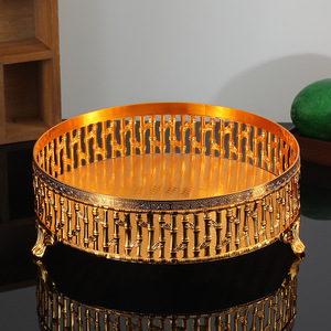 Plateau à fruits rond en fer à motif <span class=keywords><strong>bambou</strong></span> doré, plateau à dessert, plateau décoratif pour coiffeuse, plateau à bijoux, plateau à maquillage pour coiffeuse - Product Image 6