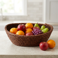 Panier de rangement rond en jonc de mer tressé fait main, organisateur de table écologique, décoration rustique pour salon et maison