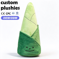 Coussin en peluche douce personnalisé en forme de poussée de bambou, adorable jouet en peluche en forme d'asperge verte avec visage brodé pour canapé et chambre