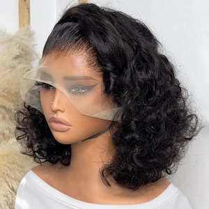 วิกผมบ๊อบแบบลูกไม้ด้านหน้า 13x4 แบบ Body Wave <span class=keywords><strong>ผม</strong></span>แท้ ไม่ต้องใช้กาว  ถอนขนมาแล้ว วิกผมบ๊อบสั้นแบบตรงสไตล์บราซิลสำหรับผู้หญิงผิว<span class=keywords><strong>สี</strong></span> - Product Image 1