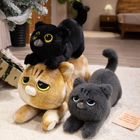Coussin de corps en peluche chat couché, doux et moelleux, long, en forme de chaton tabby noir et gris, coussin de soutien pour la maison et la décoration