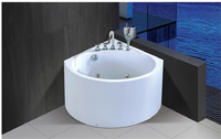 Baignoire Spa d'Angle Moderne de Luxe en Acrylique pour Couples, Bain à Remous avec Massage par Air, Contrôle Informatique, 4 Jets, Drainer Inclus, Idéale pour Hôtels