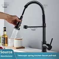 Robinet de cuisine moderne à une poignée et à tirette avec noyau de valve en céramique Robinet de lavabo à double fonction pour évier à eau chaude et froide