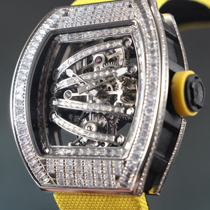 Reloj Tourbillon Premium con Diamantes, Diseño de Esfera Abierta, Mecánico, de Alta Gama para Hombre, con Correa de Tela Amarilla - Product Image 2