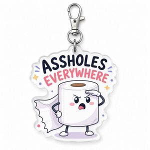 Porte-clés drôle en acrylique « Assholes Everywhere » pour papier toilette, cadeau farfelu en gros - Product Image 1