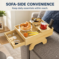 Nouveau plateau de service multifonctionnel en bois pour cuisine et salle de bain, grande capacité, porte-gobelets pour canapé, pique-nique, boissons, collations, télécommande