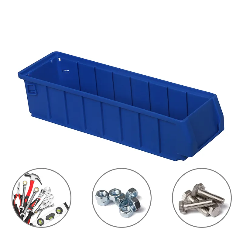 Kotak suku cadang warna biru tugas berat rak gudang dapat ditumpuk tempat sampah penyimpanan plastik