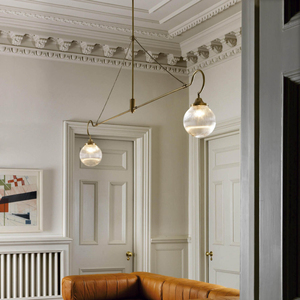 Suspension vintage en laiton et verre, style Mid-Century Modern, design poutre d'équilibrage, pour salle à manger et îlot, design de créateur, vente en gros, sur mesure - Product Image 2