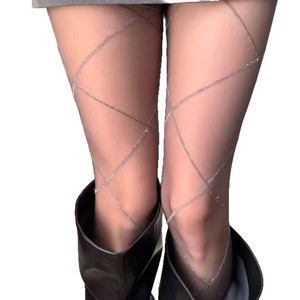 Silver Wire Diamond Pattern Sheer Pantyhose 0D Ultra Thin Women Four Seasons Wear - Product Image 5