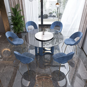 Ensemble de salle à manger en marbre rond, meubles italiens de luxe, table et 6 chaises en marbre, mobilier de salle à manger DT-VS-TABLE-KYLO - Product Image 1