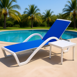 Silla de aluminio ajustable para piscina, color azul, con reposabrazos, para uso en exteriores junto a la piscina, modelo D0100H79X1X - Product Image 2