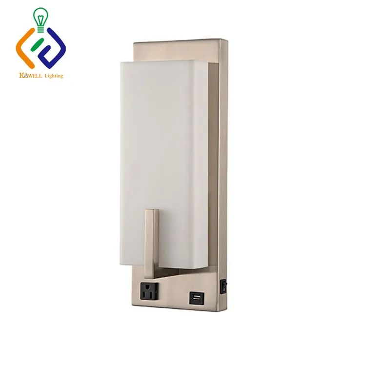 Minimalist Modern Indoor Acrylic Sconce Bedside LED Wall Light Hotel Wall Lamp with USB Port and Outlet