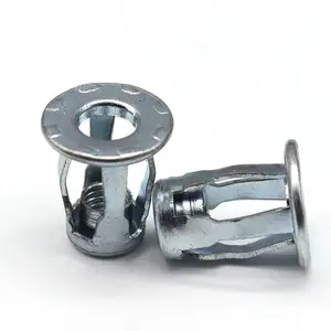 M6 Steel Fasteners aço cabeça plana entalhado corpo Inserções roscadas Cego Jack Porca para Hollow Wall Sleeve