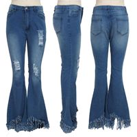 HSF2318 Pantalon Jean Évasé Femme Taille Haute Style Cloche Lavé Perforé, Jean Large Slim Tendance Polyvalent