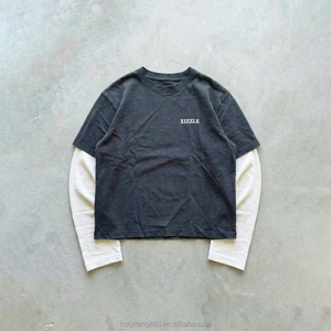 Custom Crew Neck Oversized 100% Cotton Long Sleeve <b>Shirt</b> Casual Blank <b>Patchwork</b> Long Sleeve T <b>Shirts</b> Mens clothing - Product Image 3