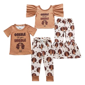 Ensemble 2 pièces pour filles et garçons, haut imprimé dinde avec pantalon, vente en gros, vêtements pour enfants pour Thanksgiving - Product Image 1