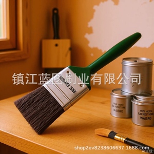 Pinceau plat à poils de porc, manche en plastique vert foncé, 12-19 mm, origine Zhenjiang Jiangsu, pour peinture, LT680 - Product Image 1