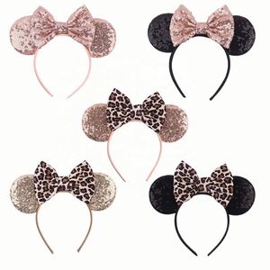 Diadema de orejas de Minnie a la moda con lazos de lentejuelas para niños y niñas, Diadema con lazo bonito, accesorios para el cabello - Product Image 1