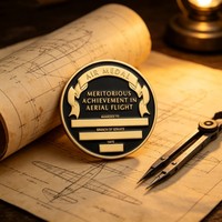 Pièce de collection pour ancien aviateur américain, Médaille aérienne en or et émail noir, gravable (nom, date, service, branche), Médaille d'honneur et de défi