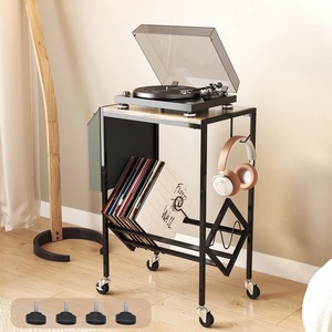 Cd <b>Rack</b> Metal Storage Shelf With Wooden Top For Living Room Bookshelf Vinyl <b>Record</b> Holder - Product Image 4