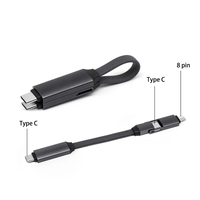 Câble de charge magnétique multi-usage 60W PD avec design porte-clés et cordon, prise double Type-C et 8 broches, prend en charge la charge et la synchronisation des données