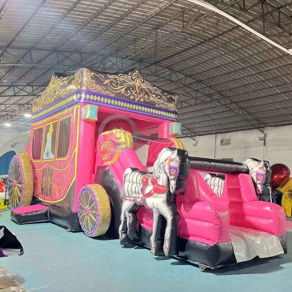 Princesse carrosse humide ou sec Combo enfants gonflable princesse videur maison avec toboggan chariot sautant château à vendre