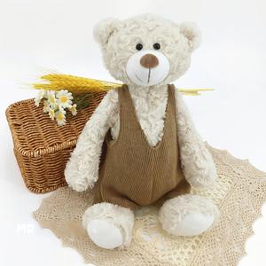 Custom Cream Plush Teddy Bear <b>Stuffed</b> Animal <b>Soft</b> Cuddly <b>Toy</b> With Brown Knitted Romper Overalls for Baby Birthday Gift - Product Image 2