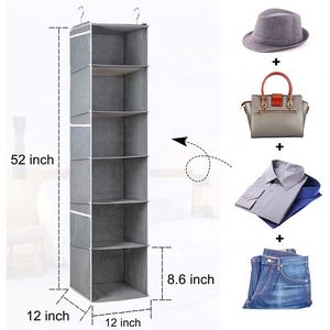 6-<b>shelf</b> Non-woven Collapsible <b>Shelves</b> Hanging Closet Storage Bag Hanging Wardrobe Organizer with Mesh Pockets - Product Image 6