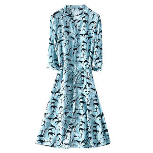 Venta al por mayor de alta calidad Animal impreso hasta la rodilla vestido de seda de morera mujeres 100% vestido de seda natural - Product Image 2