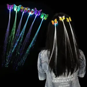 Party favors fiber optic butterfly light up led hair clip colorful flashing hair braid for girl women