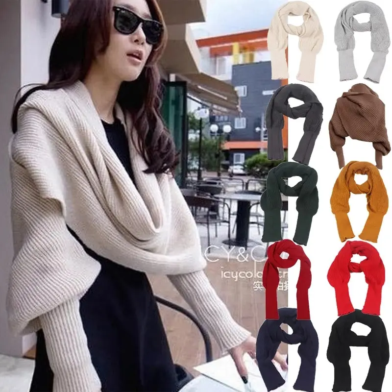 220*40 см, зимний женский мягкий теплый вязаный однотонный шарф-свитер с рукавом, шарф-шаль