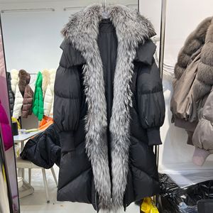 Veste <span class=keywords><strong>longue</strong></span> pour <span class=keywords><strong>femme</strong></span> de haute qualité avec col en fourrure de renard véritable, veste matelassée à capuche en duvet de canard blanc, coupe ample, grande taille, épaisse, pour l'hiver - Product Image 3