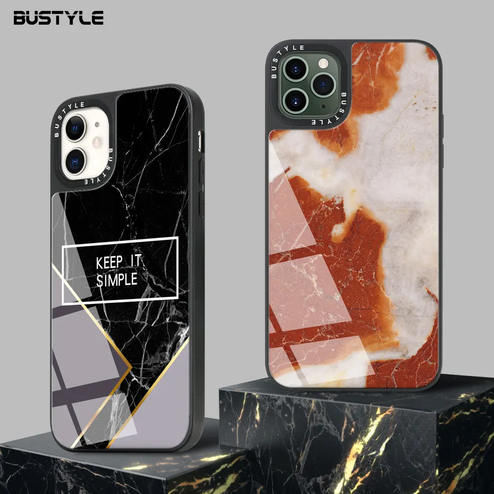 Tempered Glass Glossy Marble Phone Case For iPhone 11 Pro Max Cell Phone Cover Case For iPhone Xr Xs Custom Printed Mobile Cover