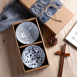 Japanese Colored Hand Painted White and Blue Porcelain Ceramic Food Breakfast Rice Soup Noodle <strong>Ramen</strong> Bowl Chopsticks Gift <strong>Sets</strong> - Product Image 3