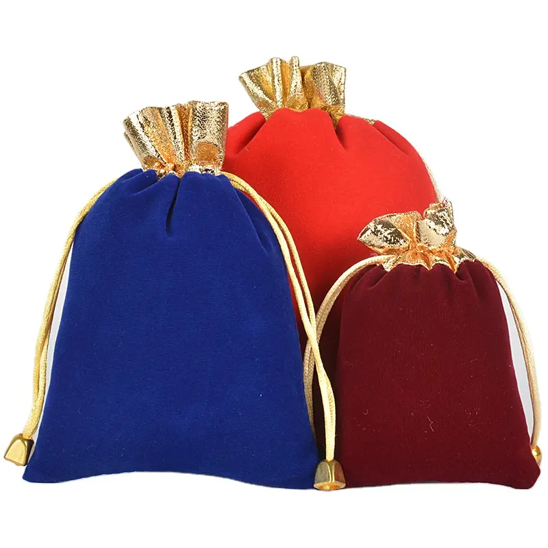 In Stock 9x12cm Multi-colors Wedding Jewelry Pouch Gold Opening velvet Bags Gift Pack Drawstring with Bead Velvet for thank you