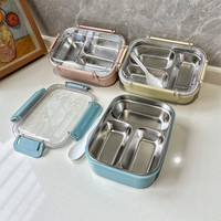 Boîte à bento simple en acier inoxydable 800-1000 ml à trois compartiments, double couche isolée, chauffante, moderne et minimaliste pour étudiants et bureau